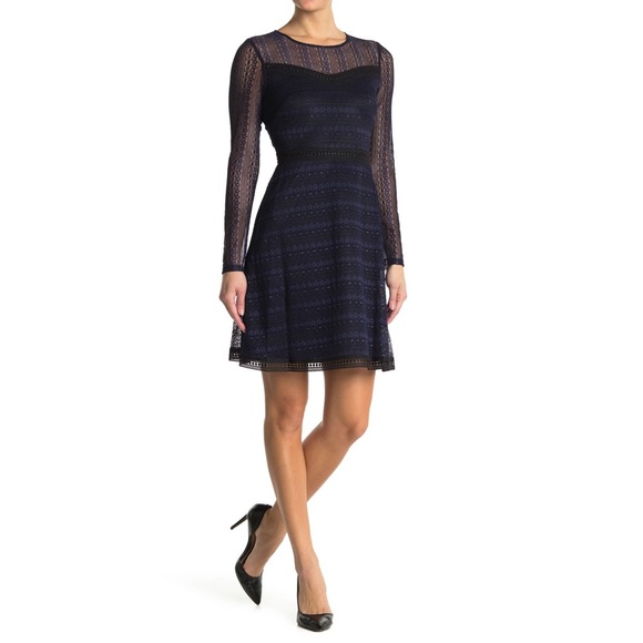 NWT Guess Lace Mesh Long Sleeve Dress - Picture 2 of 8